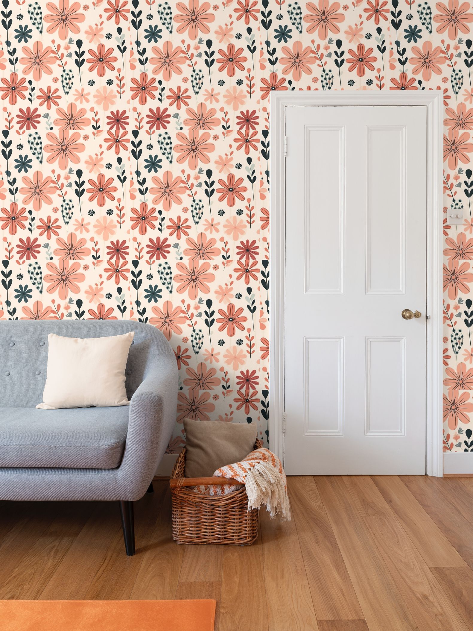 All shades of orange flowers Repeat Pattern Wallpaper