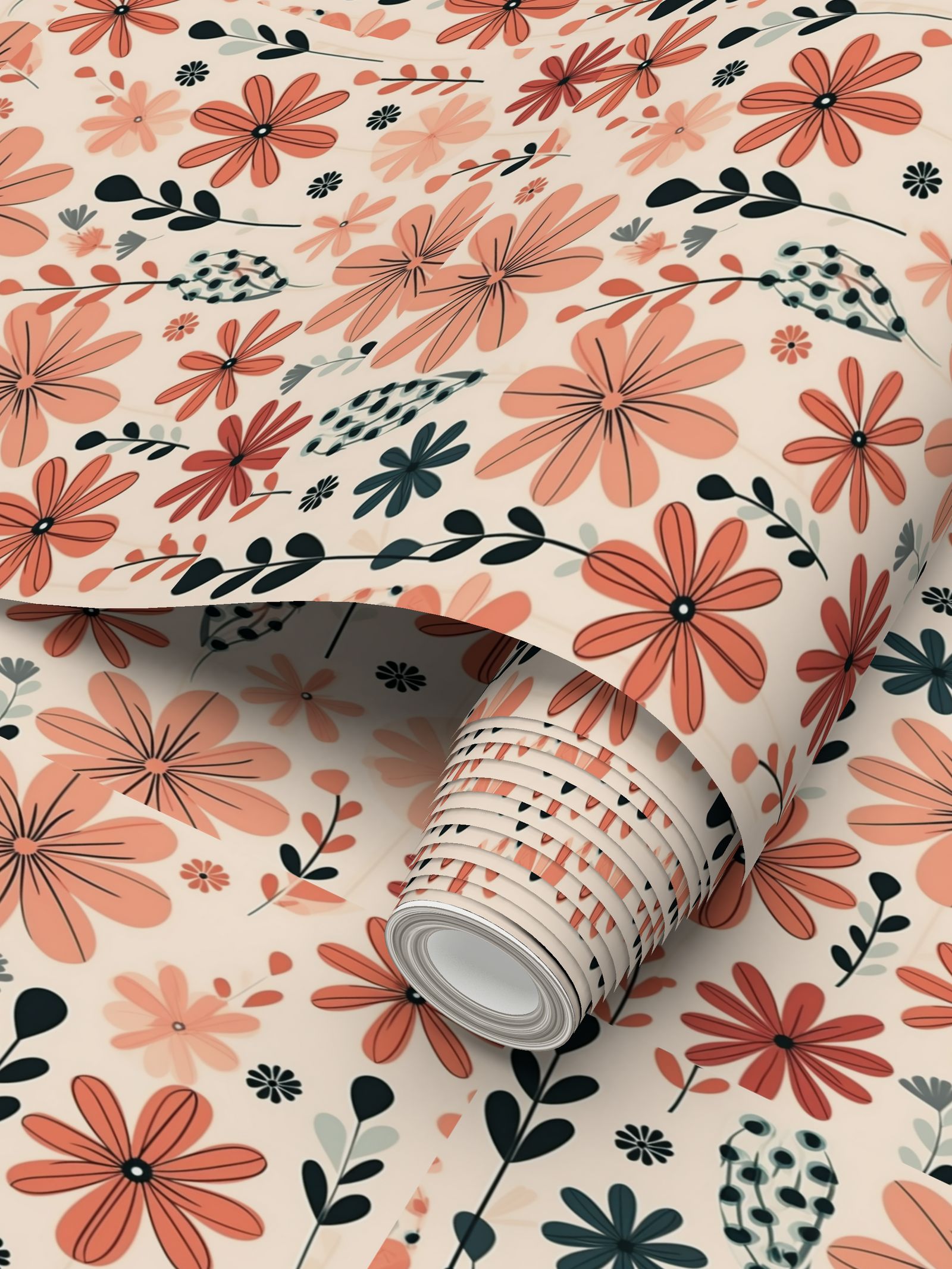 All shades of orange flowers Repeat Pattern Wallpaper