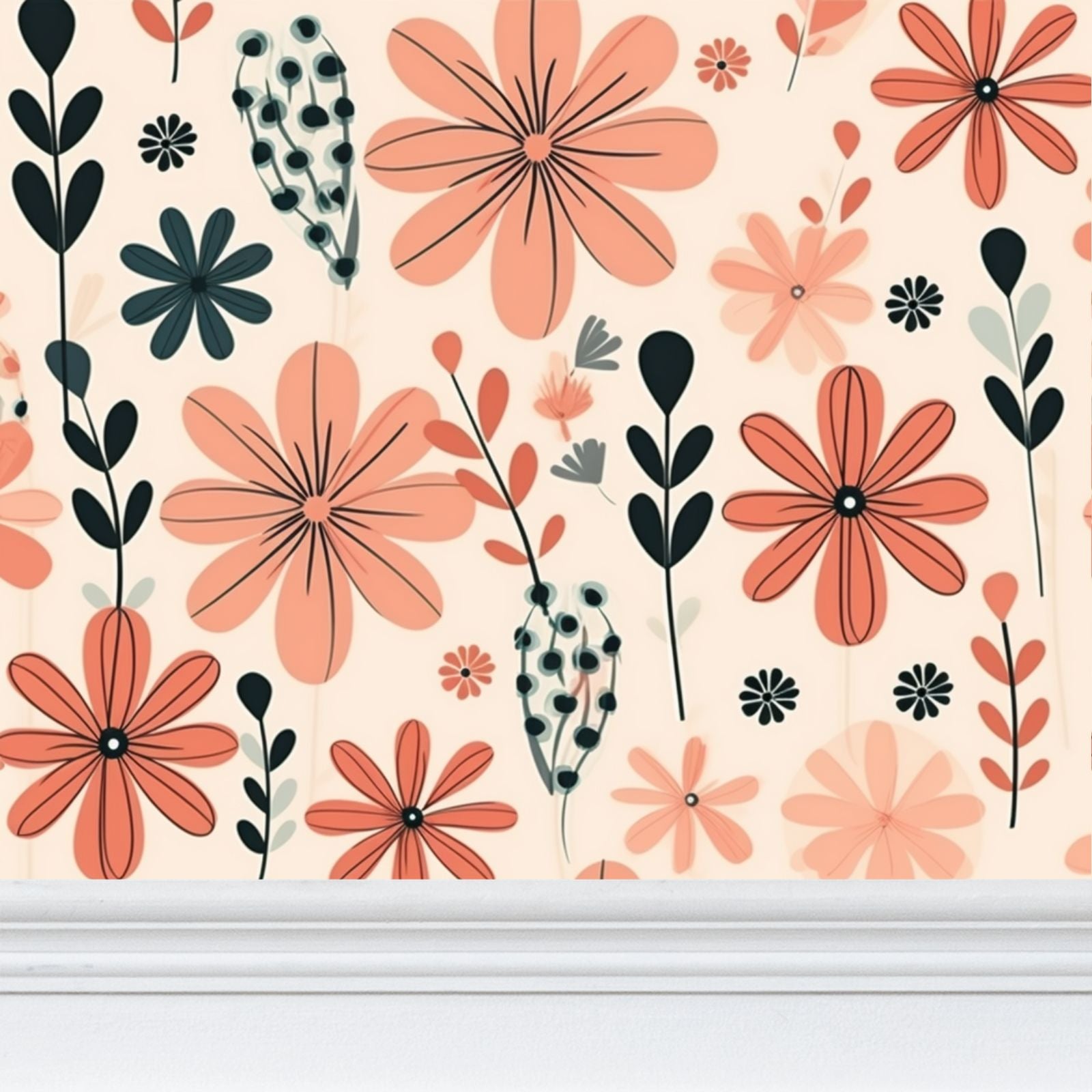 All shades of orange flowers Repeat Pattern Wallpaper