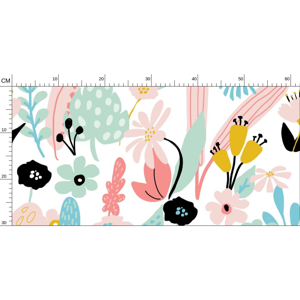 yellow, teal. mustard flowers Repeat Pattern Wallpaper