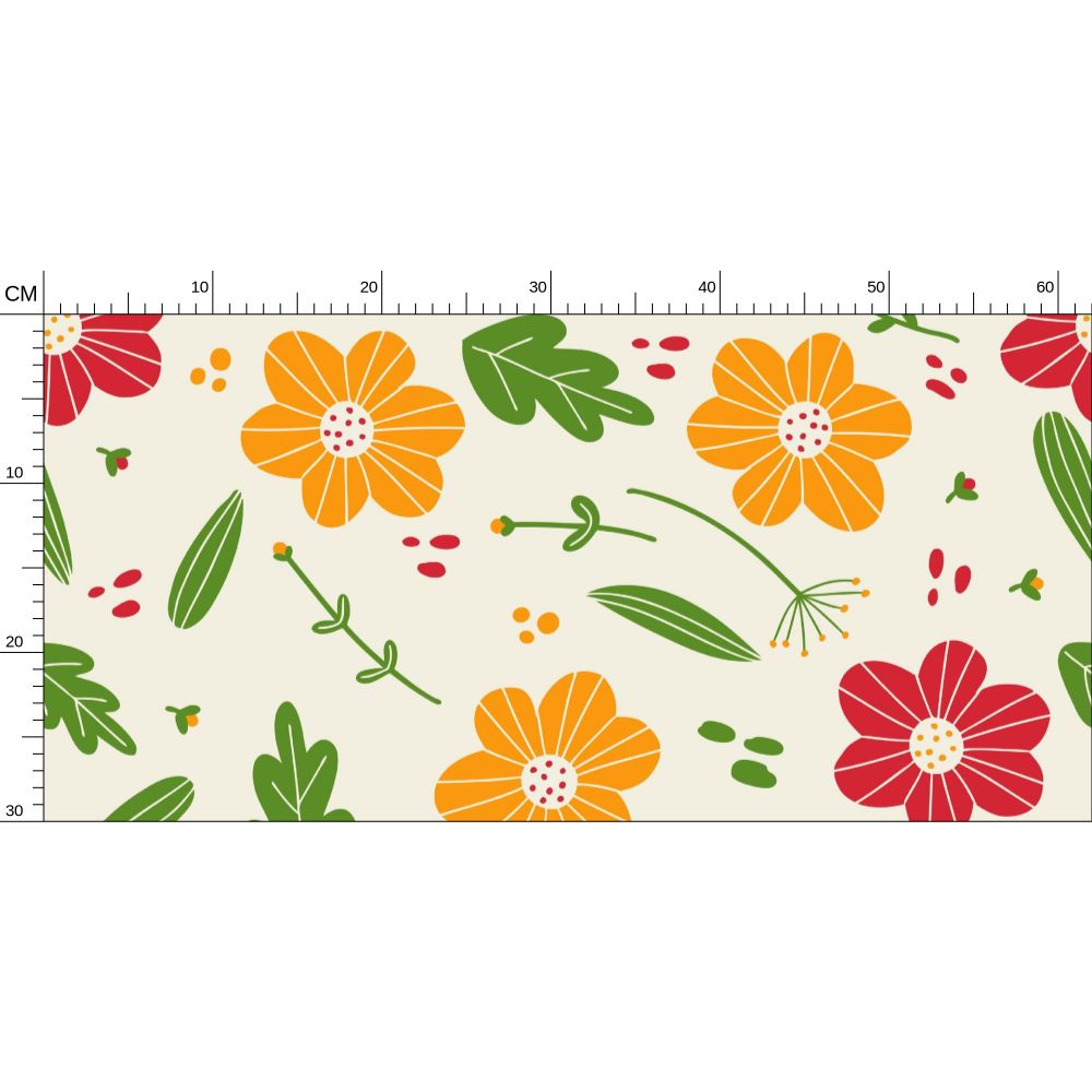 orange, red flowers and green leaves Repeat Pattern Wallpaper