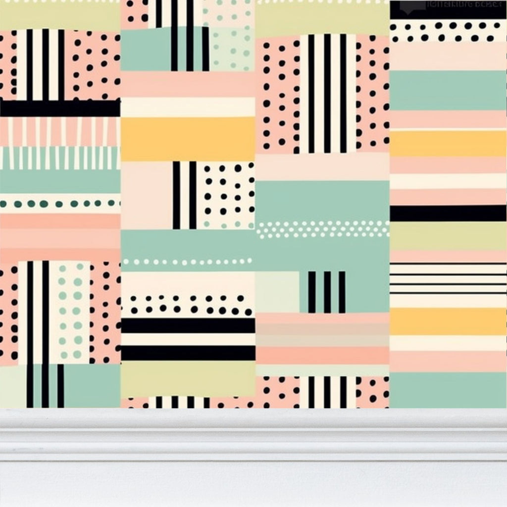 Black, green, pale pink geometry Repeat Pattern Wallpaper
