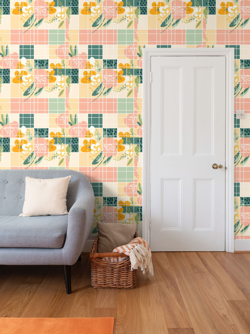 Orange and pink and white flowers Repeat Pattern Wallpaper