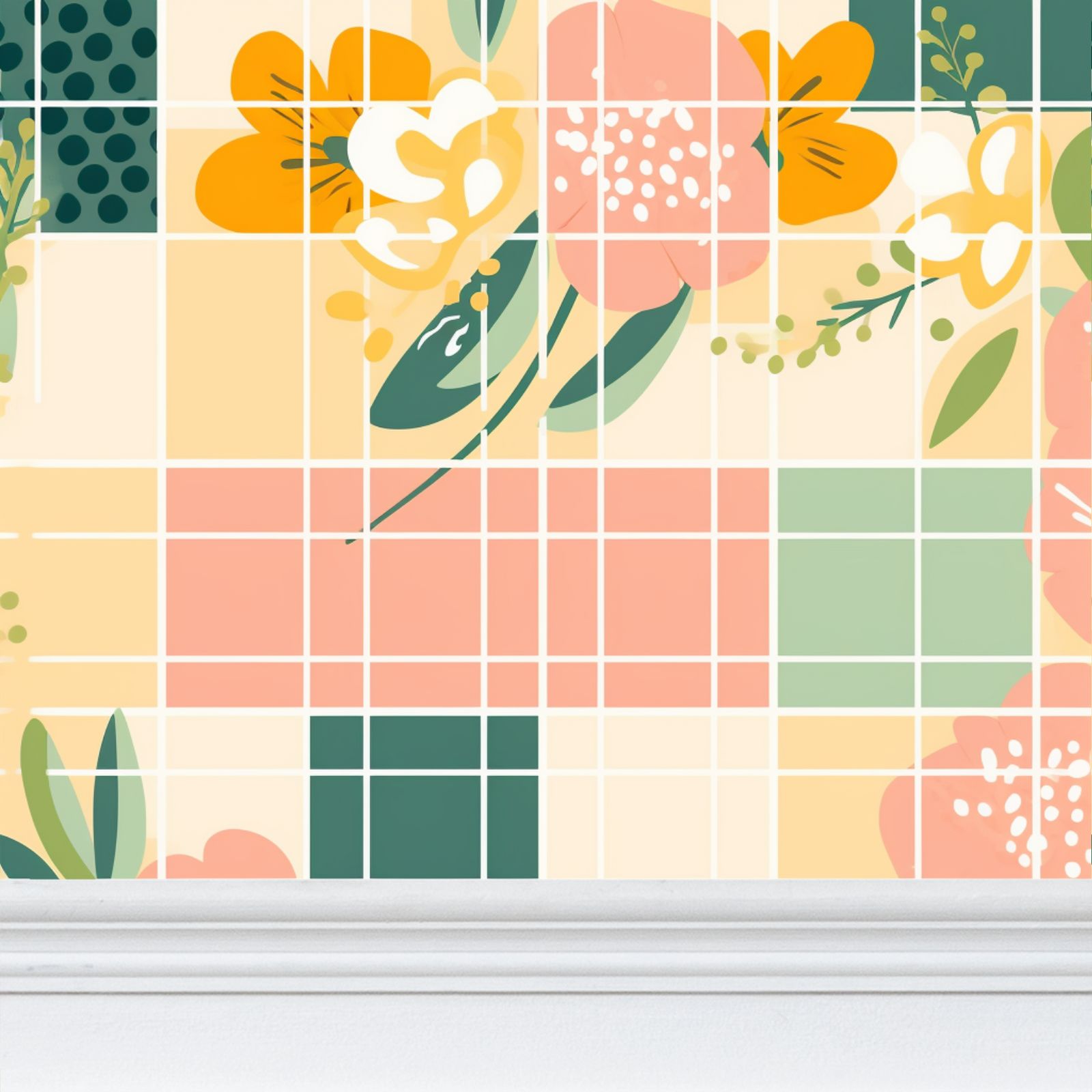 Orange and pink and white flowers Repeat Pattern Wallpaper