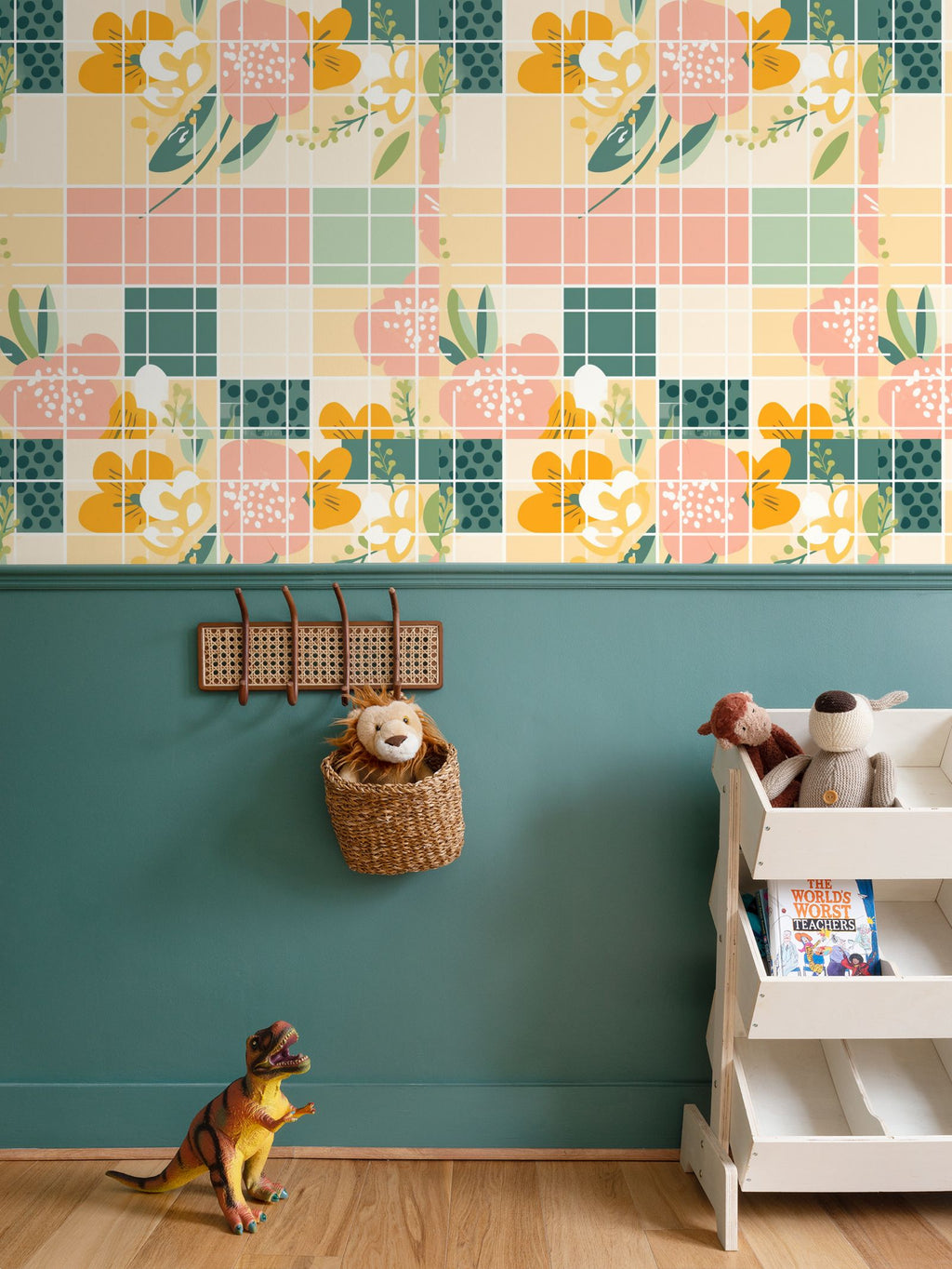 Orange and pink and white flowers Repeat Pattern Wallpaper