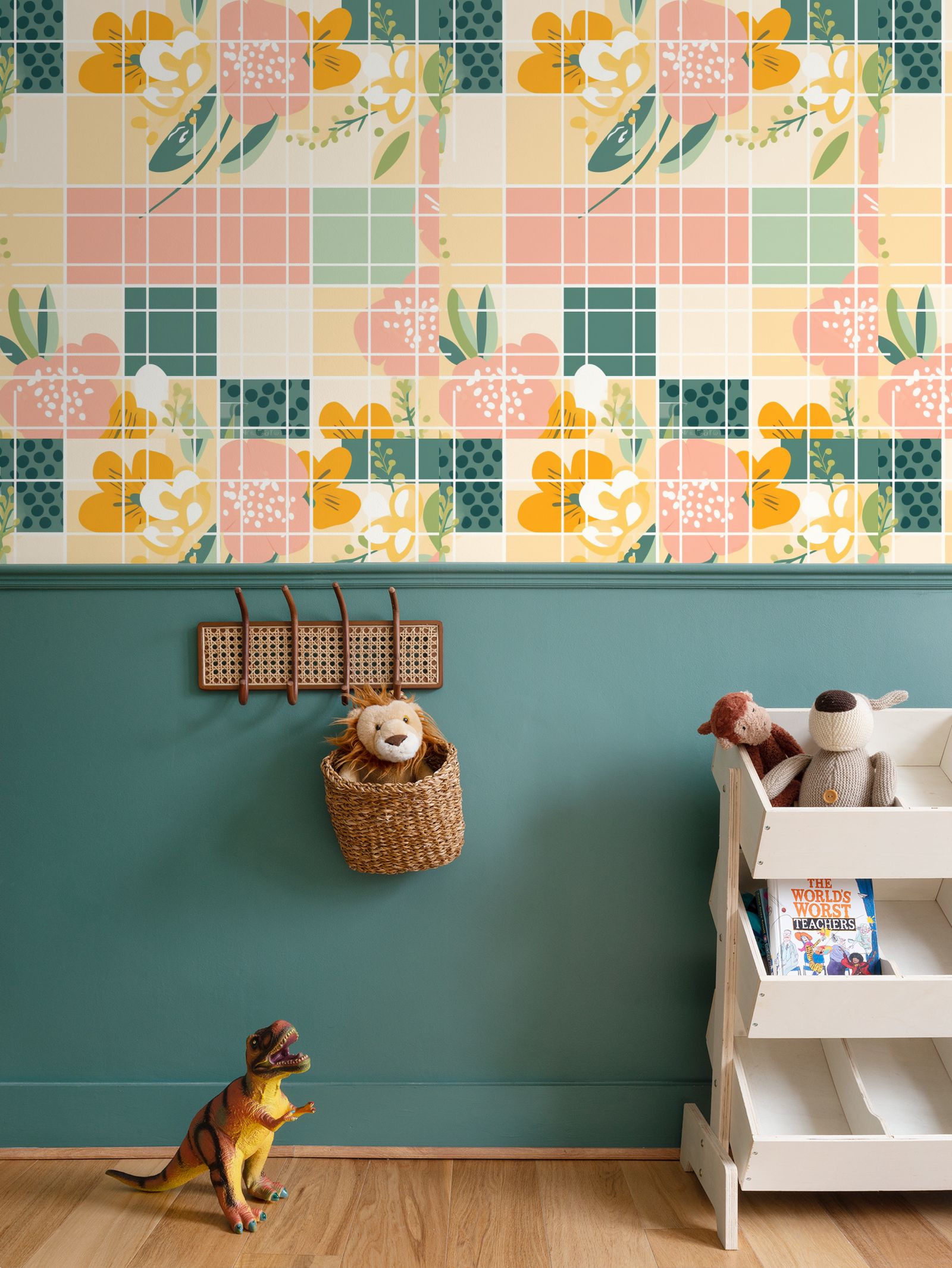 Orange and pink and white flowers Repeat Pattern Wallpaper