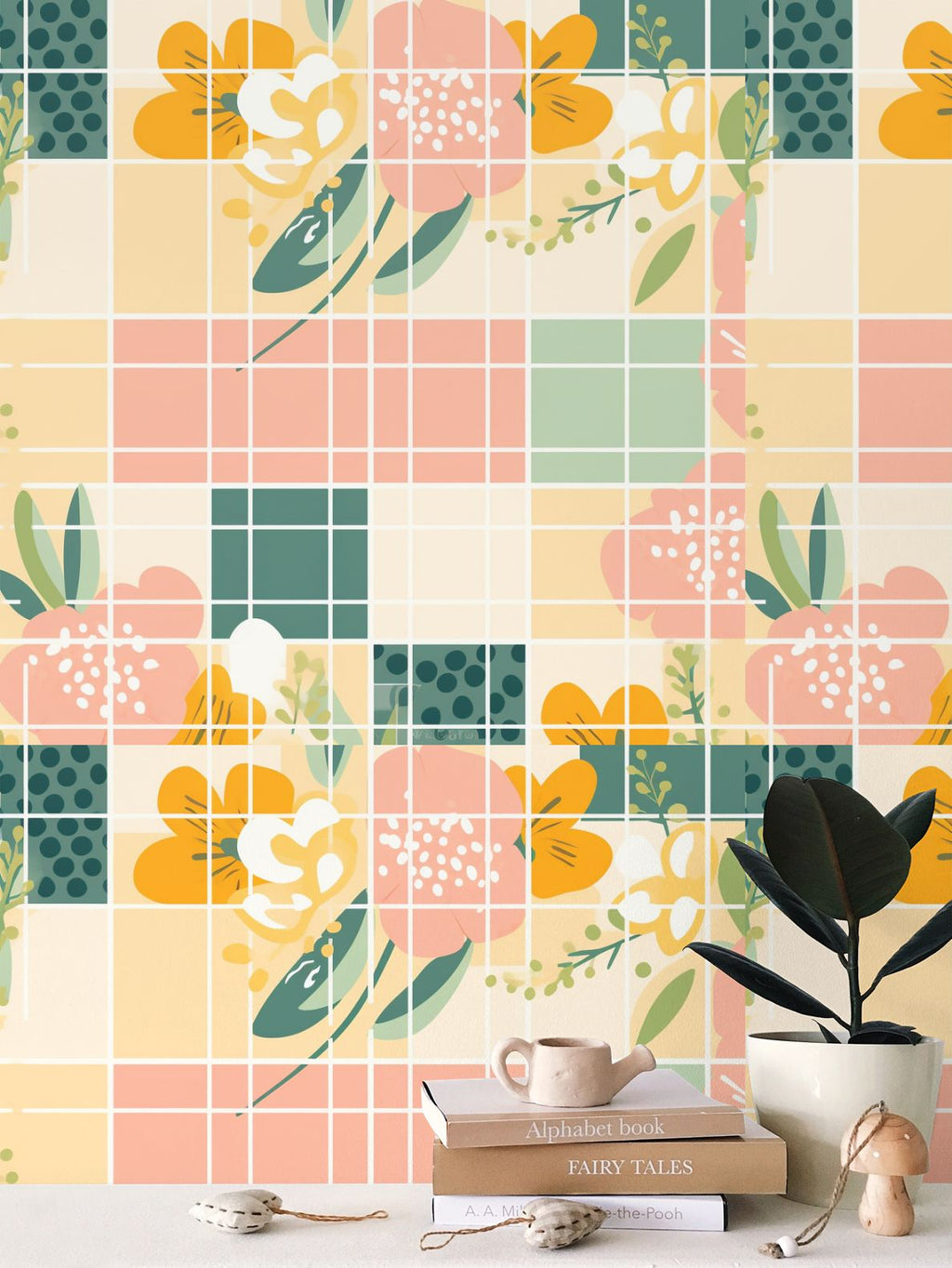 Orange and pink and white flowers Repeat Pattern Wallpaper