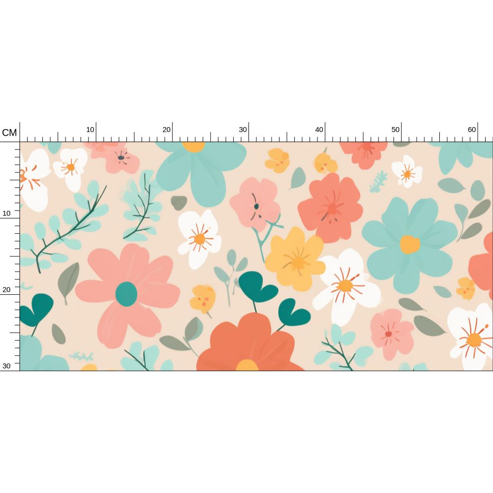 Pink orange light teal white flowers Repeat Pattern Wallpaper