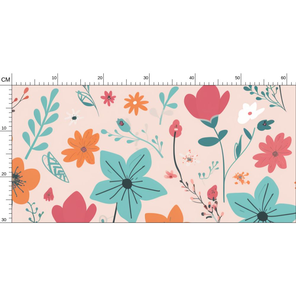Pink orange light teal flowers Repeat Pattern Wallpaper