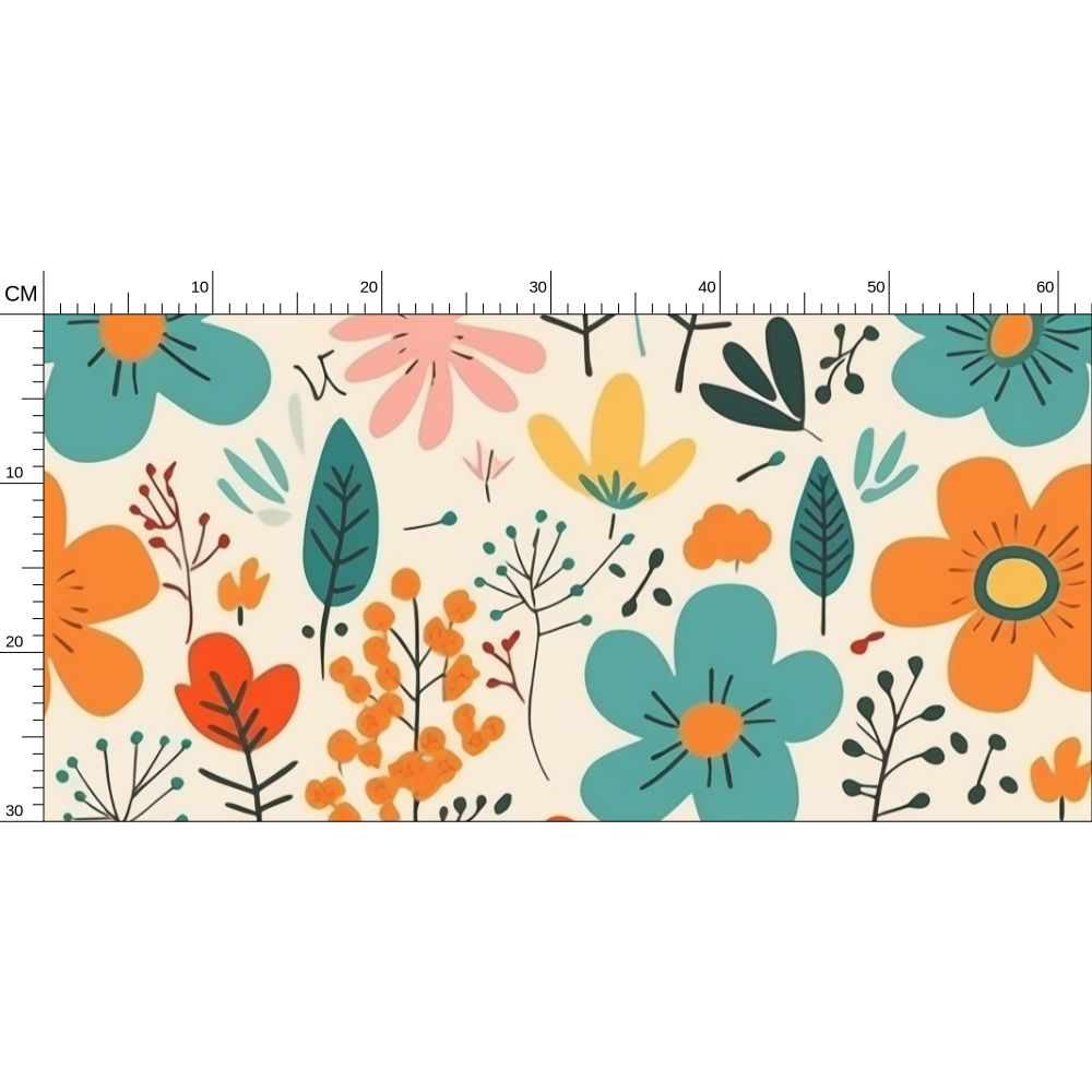 Teal and Orange flowers Repeat Pattern Wallpaper