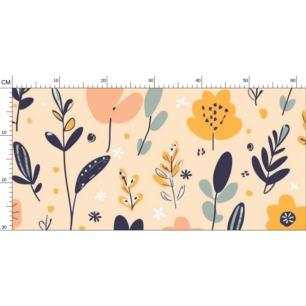 Mustard and pale orange and navy blue leaves Repeat Pattern Wallpaper