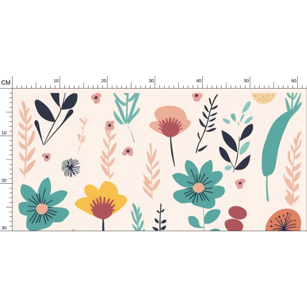 teal and mustard flowers Repeat Pattern Wallpaper