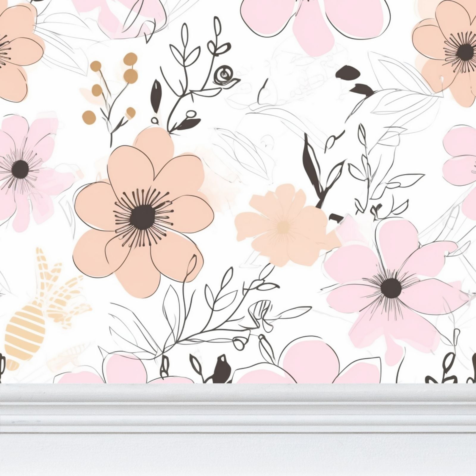 Pale orange and gentle pink flowers Repeat Pattern Wallpaper