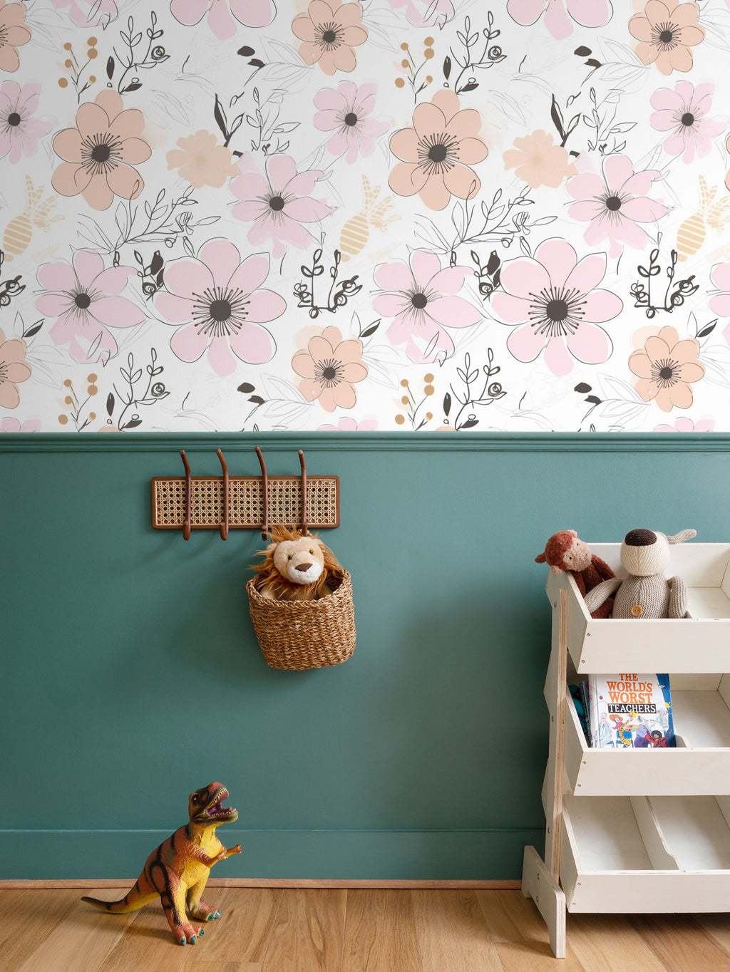 Pale orange and gentle pink flowers Repeat Pattern Wallpaper