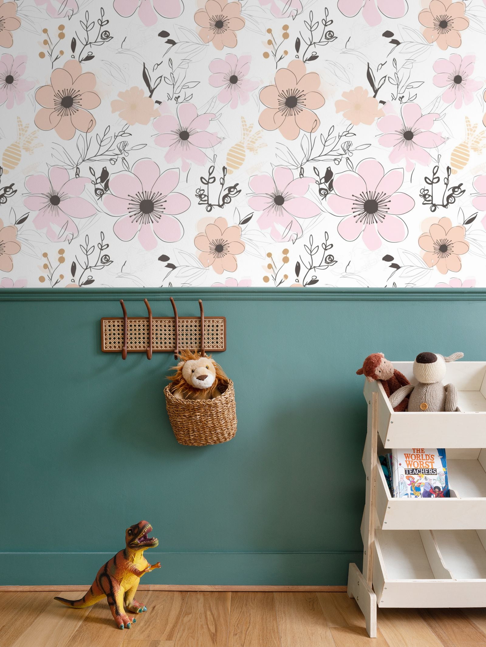 Pale orange and gentle pink flowers Repeat Pattern Wallpaper