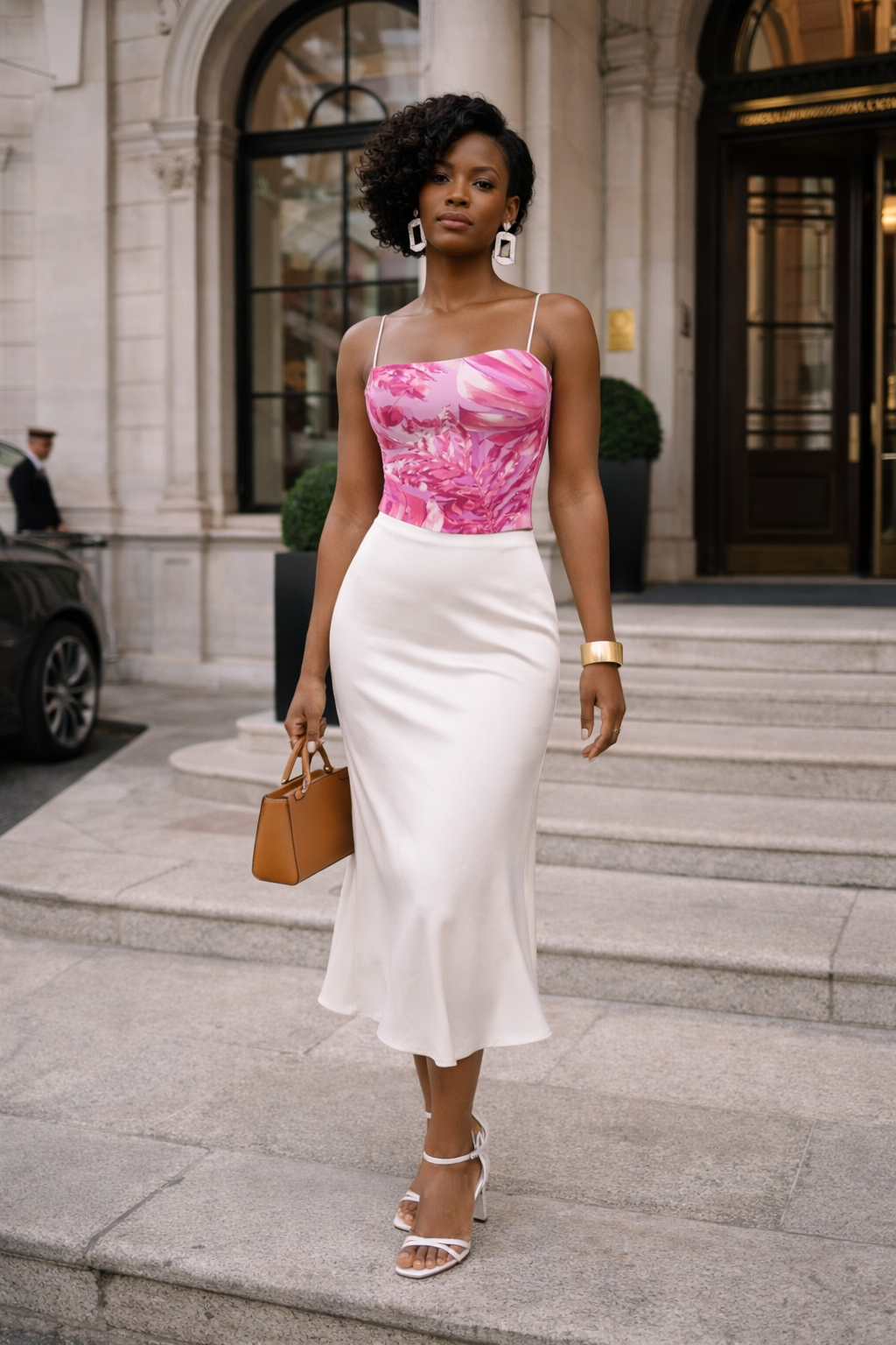 A gift for sister - Ladies Strappy Top Fuchsia Botanical Corset Top | Original Print