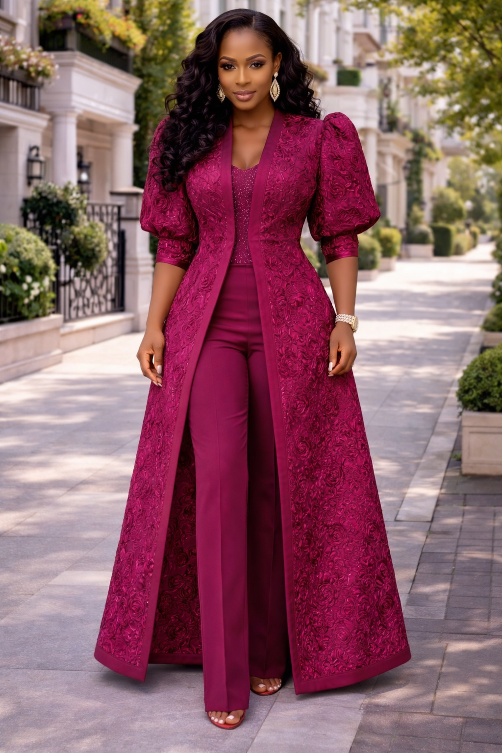 The Niadira Kimono Style Corset 3pc Set — Fuchsia Rose